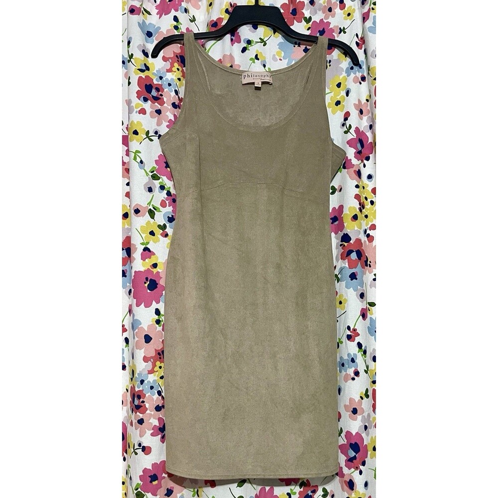 Philosophy Size 8 Beige Faux Suede Dress Stretch Side Hidden Zipper Classic